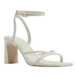 Aldo Stellare Womens White Leather Block Heel Ankle Strap Sandal Size 8.5